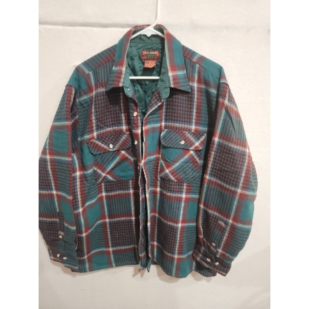 Vintage‎ High Sierra Red Green Plaid Wool Flannel Shacket Insulated Mens L 90's